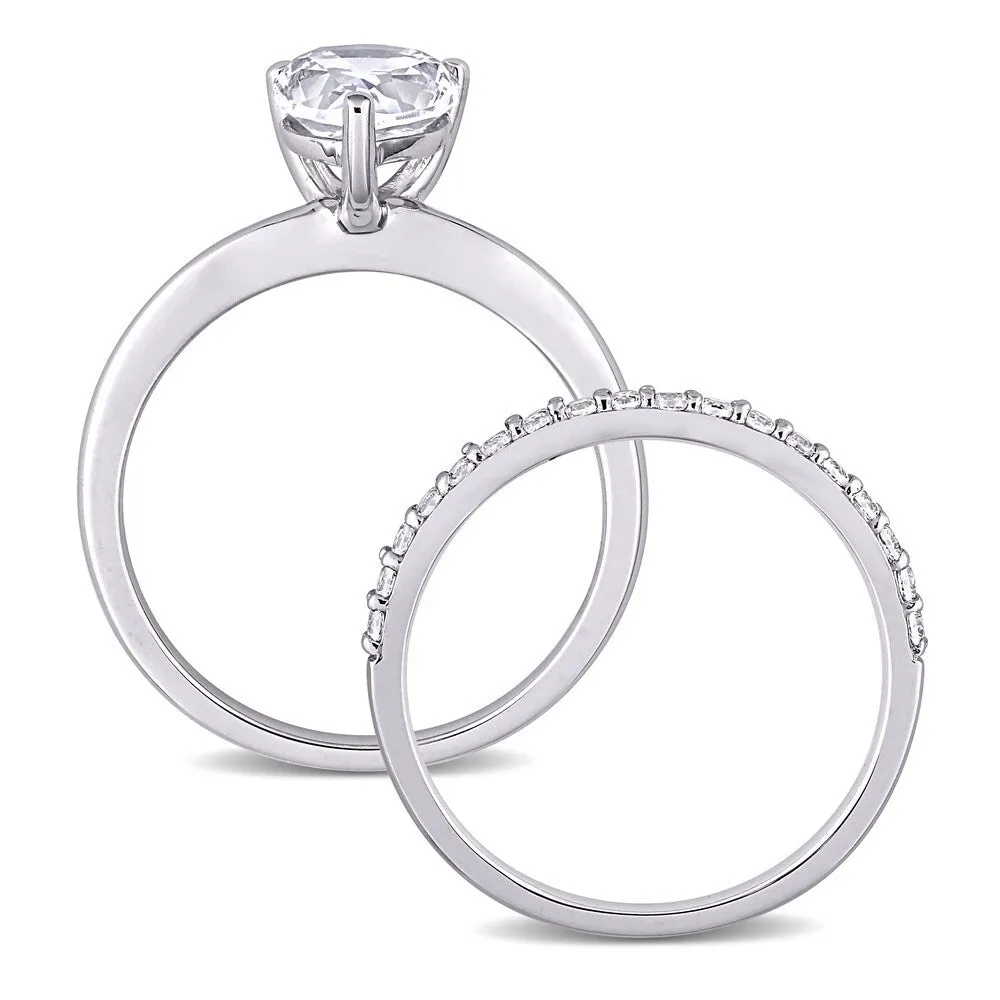 Miadora 10k White Gold Pear-cut Created White Sapphire Solitaire Wedding Ring Set sold by Zulily product image thumbnail 4