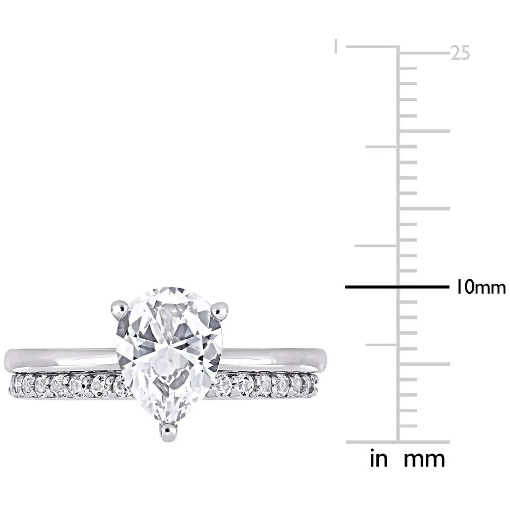 Miadora 10k White Gold Pear-cut Created White Sapphire Solitaire Wedding Ring Set sold by Zulily product image thumbnail 5