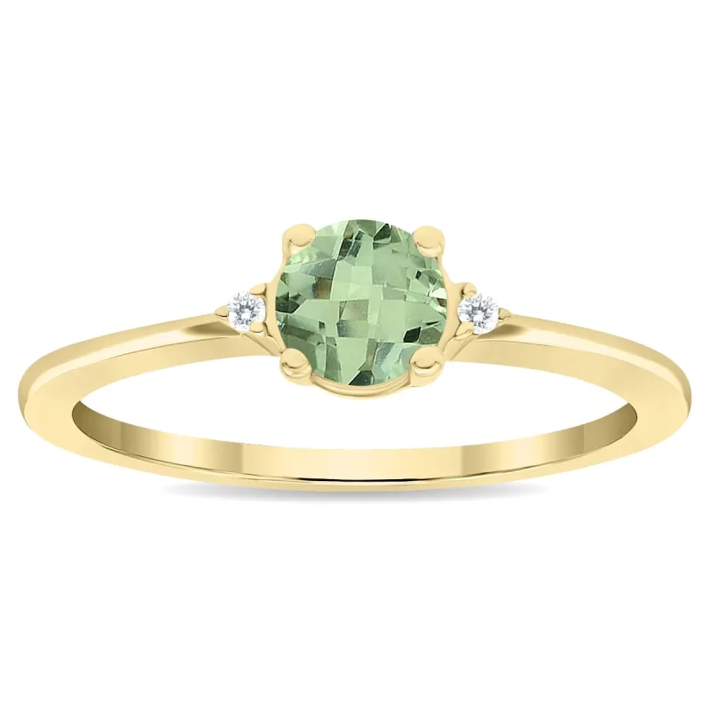 Women's Round Shaped Green Amethyst and Diamond Classic Band in 10K Yellow Gold sold by Zulily