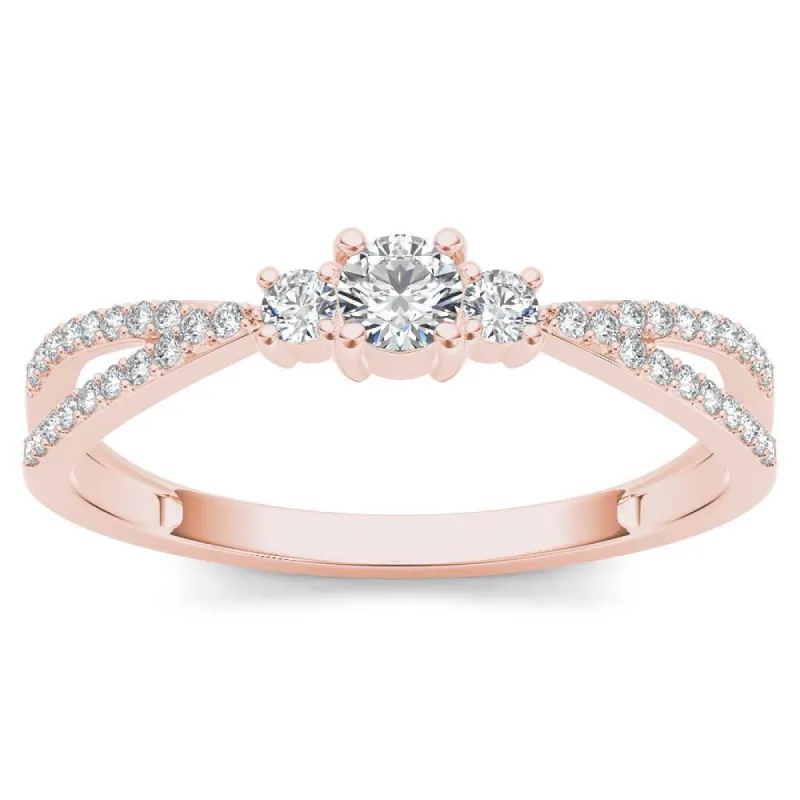 De Couer 10k Rose Gold 1/4ct TDW Diamond Three-Stone Anniversary Ring - Pink sold by Zulily