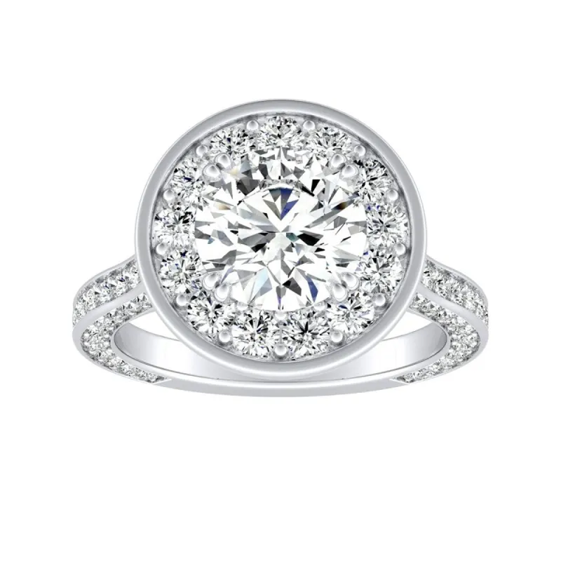 Auriya 14k Gold Round 3ct Moissanite and 1 1/4ctw Diamond Halo Engagement Ring sold by Zulily