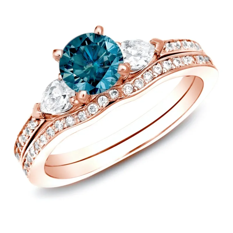 Auriya 14k Rose Gold 1ctw Blue Diamond 3-stone Engagement Ring Set sold by Zulily