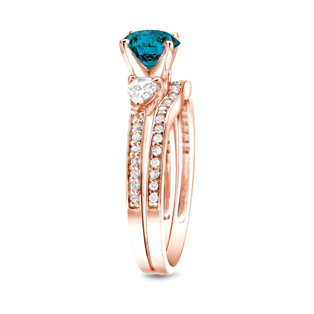 Auriya 14k Rose Gold 1ctw Blue Diamond 3-stone Engagement Ring Set sold by Zulily product image thumbnail 3