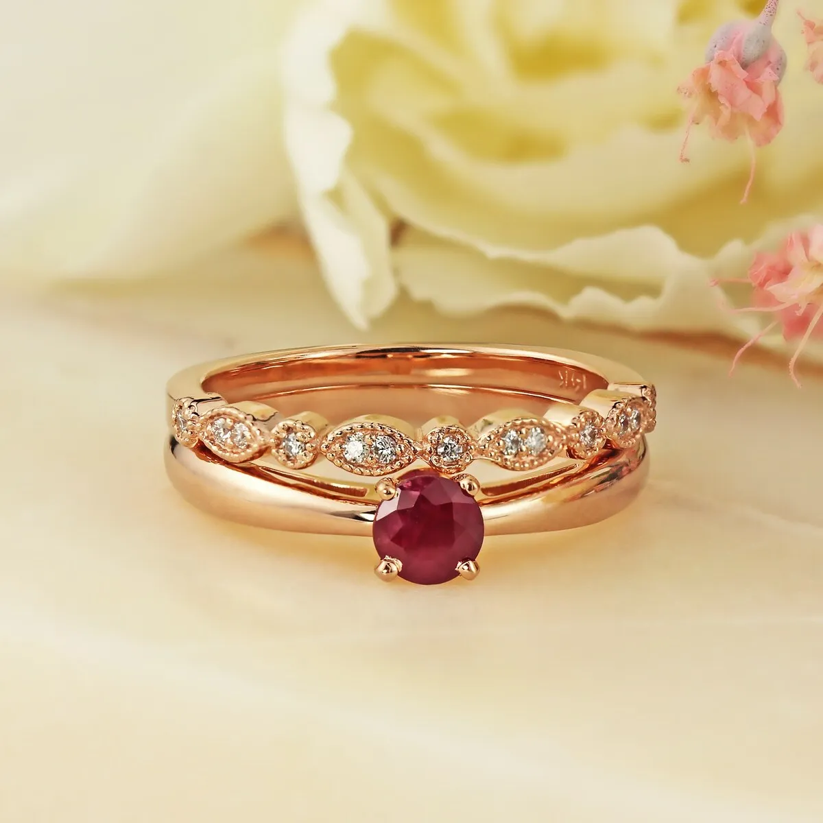 Auriya 14k Gold 1/2ctw Vintage Solitaire Ruby Engagement Ring Set 1/6ctw sold by Zulily product image thumbnail 3