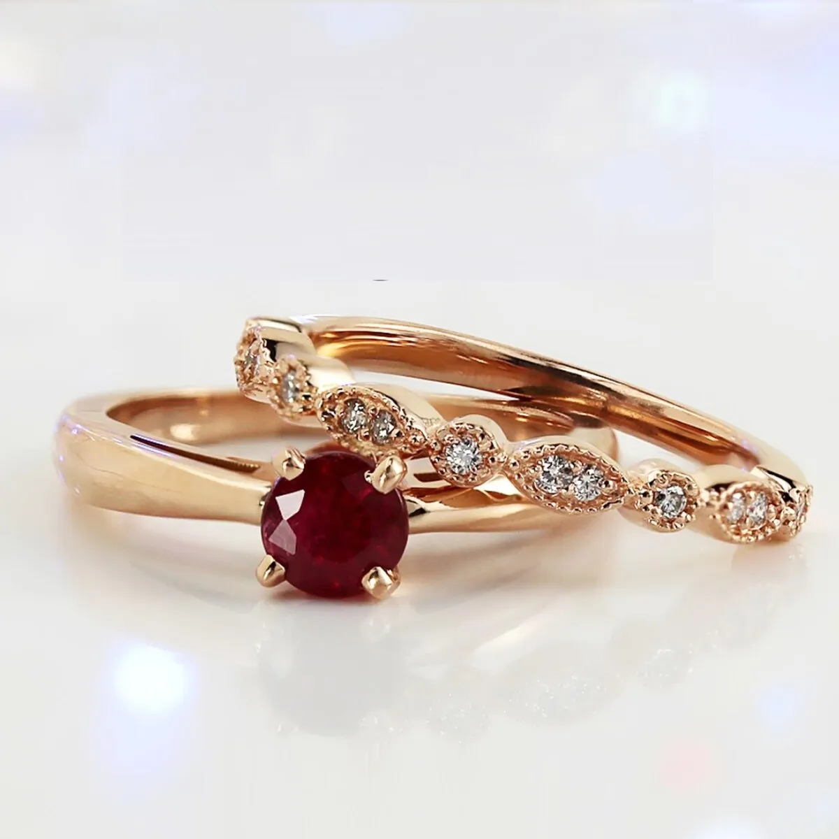 Auriya 14k Gold 1/2ctw Vintage Solitaire Ruby Engagement Ring Set 1/6ctw sold by Zulily product image thumbnail 2