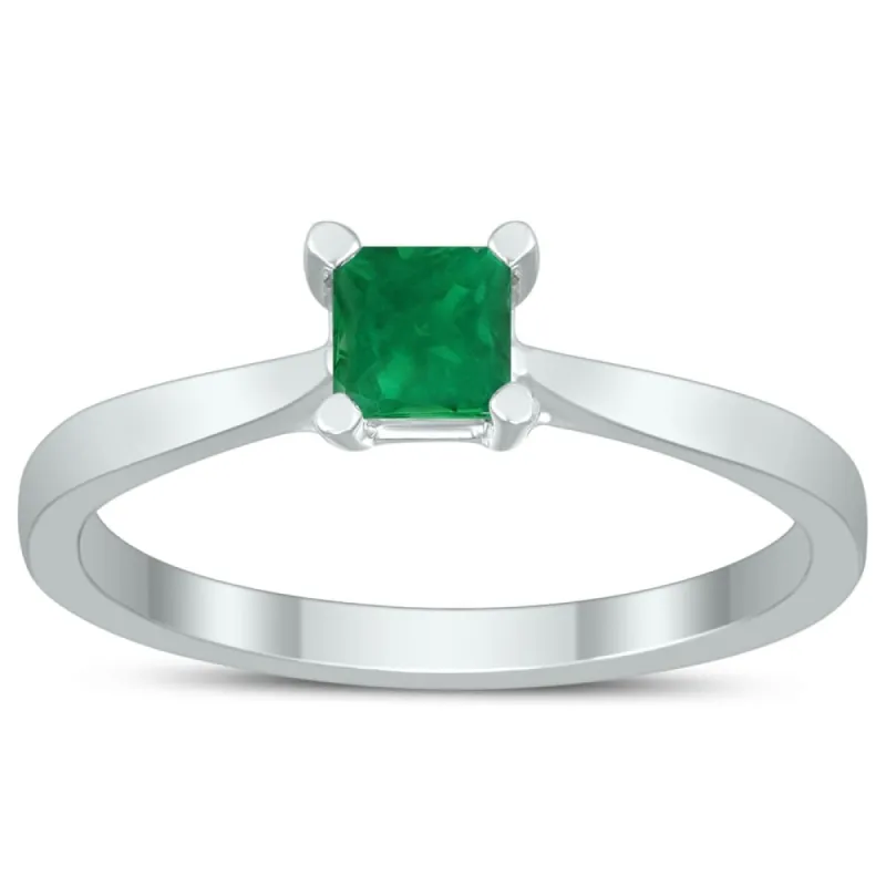 Square Princess Cut 4MM Emerald Solitaire Ring in 10K White Gold sold by Zulily