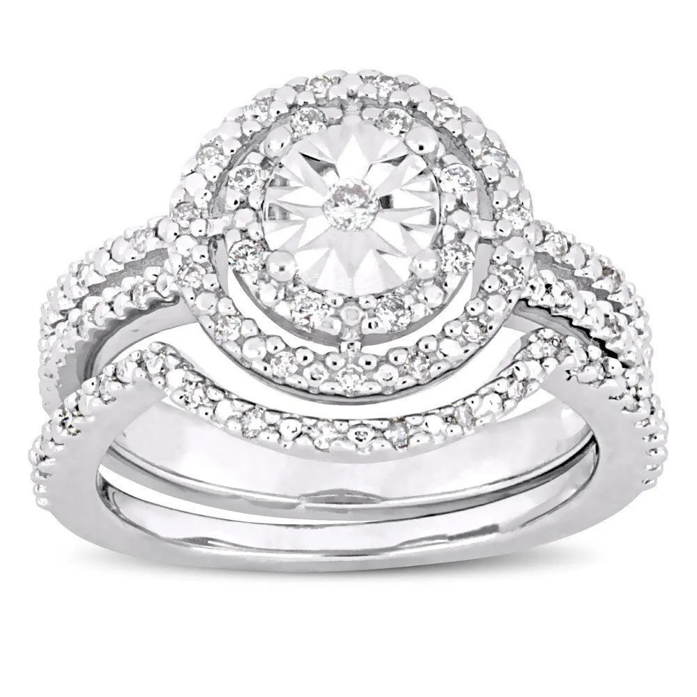 Miadora Sterling Silver 1/4ct TDW Diamond Bridal Ring Set sold by Zulily product image thumbnail 3