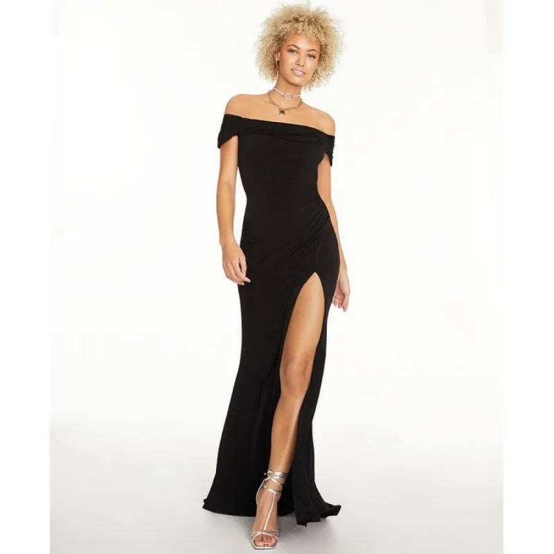 Emerald Sundae Women's Slitted Off Shoulder Full Length Formal Sheath Dress Black Size Large sold by Zulily