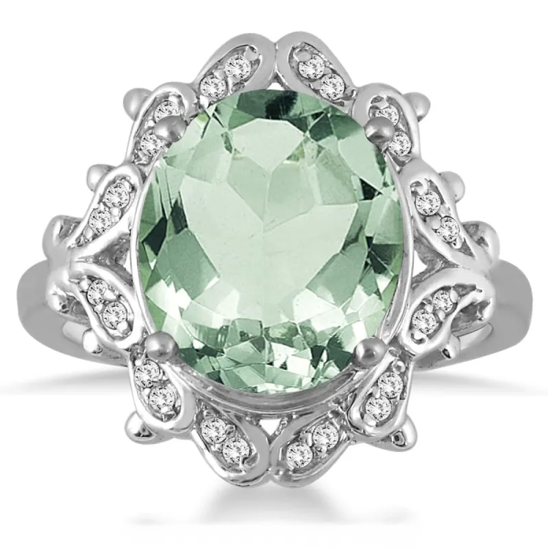 5 Carat Green Amethyst and Diamond Ring in 10K White Gold sold by Zulily
