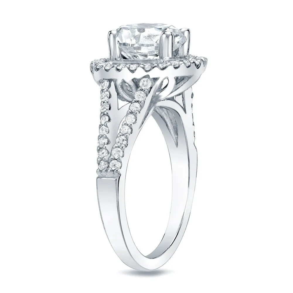 Auriya Round 1 1/5ct Moissanite and 1/2ctw Halo Diamond Engagement Ring 14K Gold sold by Zulily product image thumbnail 4