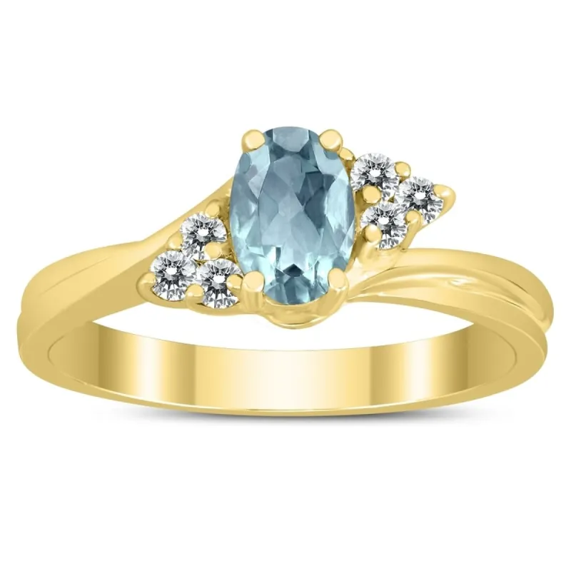 6X4MM Aquamarine and Diamond Twist Ring in 10K Yellow Gold sold by Zulily