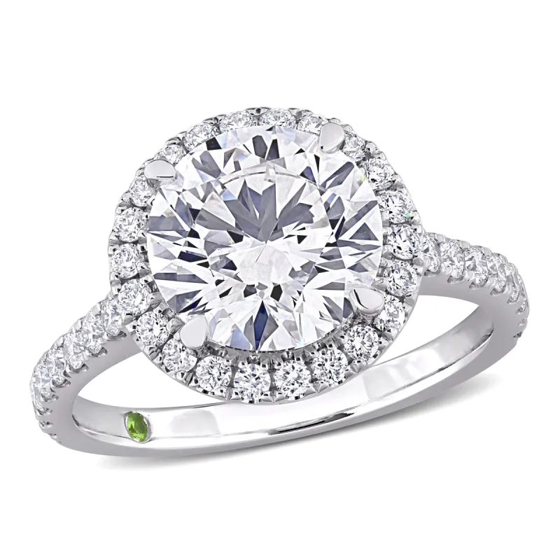 Created Forever 3 5/8ct TDW Lab-Grown Diamond and Tsavorite Accent Halo Ring in 14k White Gold sold by Zulily