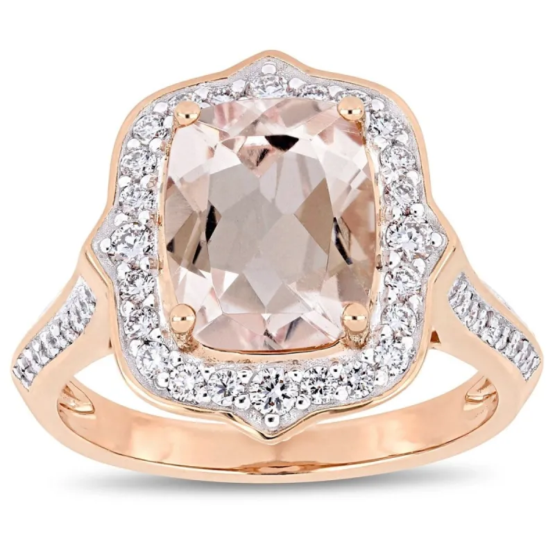 Miadora Signature Collection 14k Rose Gold Morganite and 5/8ct TDW Diamond Framed Halo Engagement Ring sold by Zulily