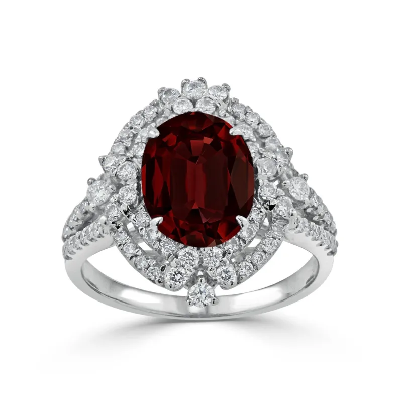 Auriya Vintage 2 7/8ct Oval Garnet Halo Diamond Ring 3/4ctw 18K Gold sold by Zulily
