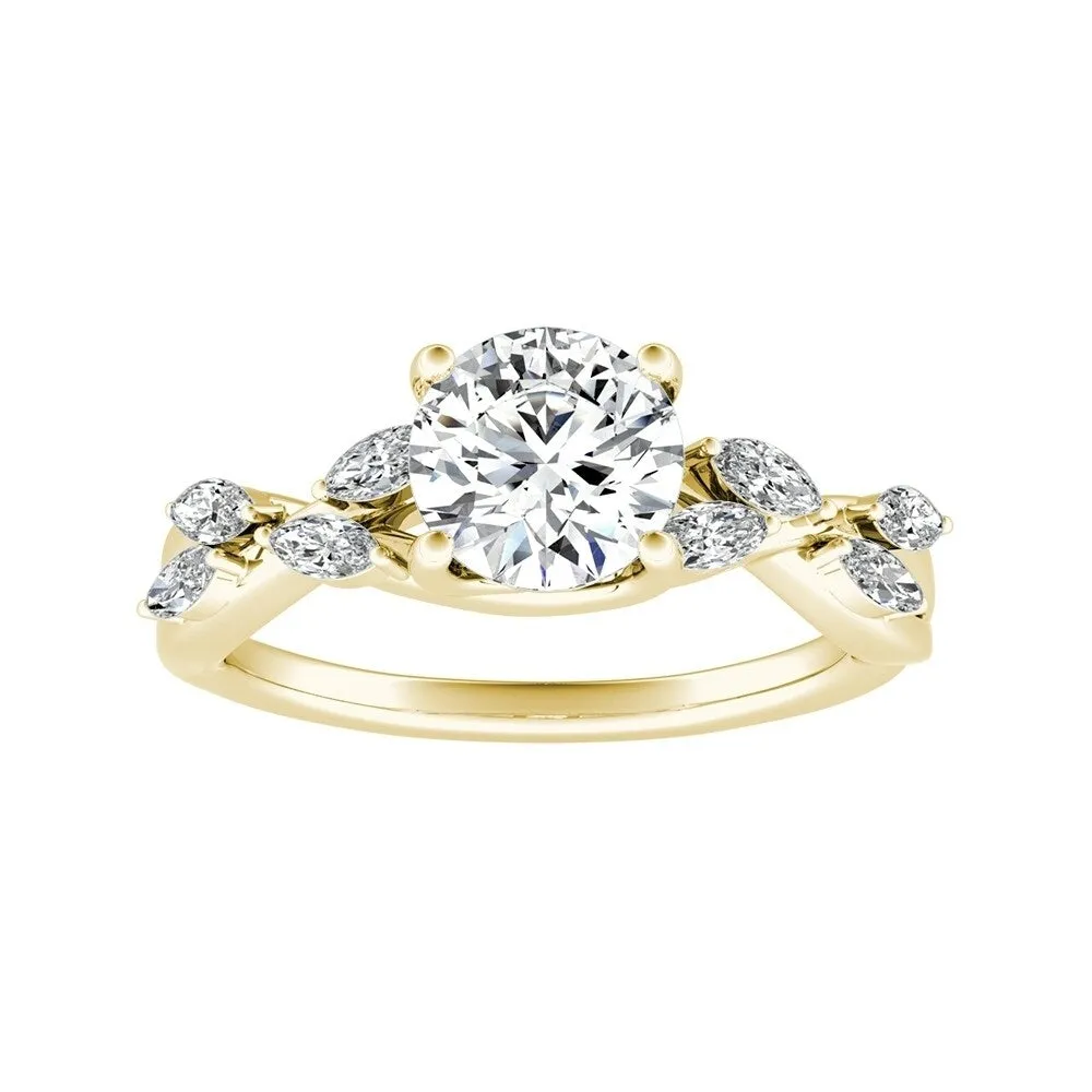 Auriya Vintage Floral 3/4ct Moissanite and 1/3ctw Marquise Diamond Engagement Ring 14K Gold sold by Zulily product image thumbnail 2