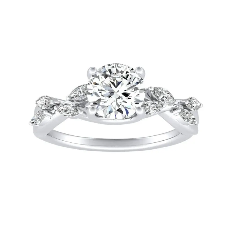 Auriya Vintage Floral 3/4ct Moissanite and 1/3ctw Marquise Diamond Engagement Ring 14K Gold sold by Zulily