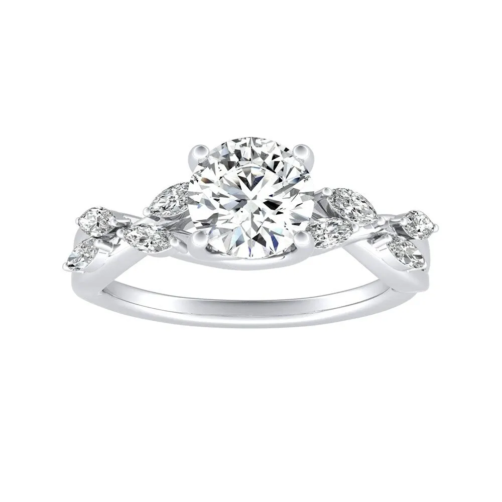 Auriya Vintage Floral 3/4ct Moissanite and 1/3ctw Marquise Diamond Engagement Ring 14K Gold sold by Zulily