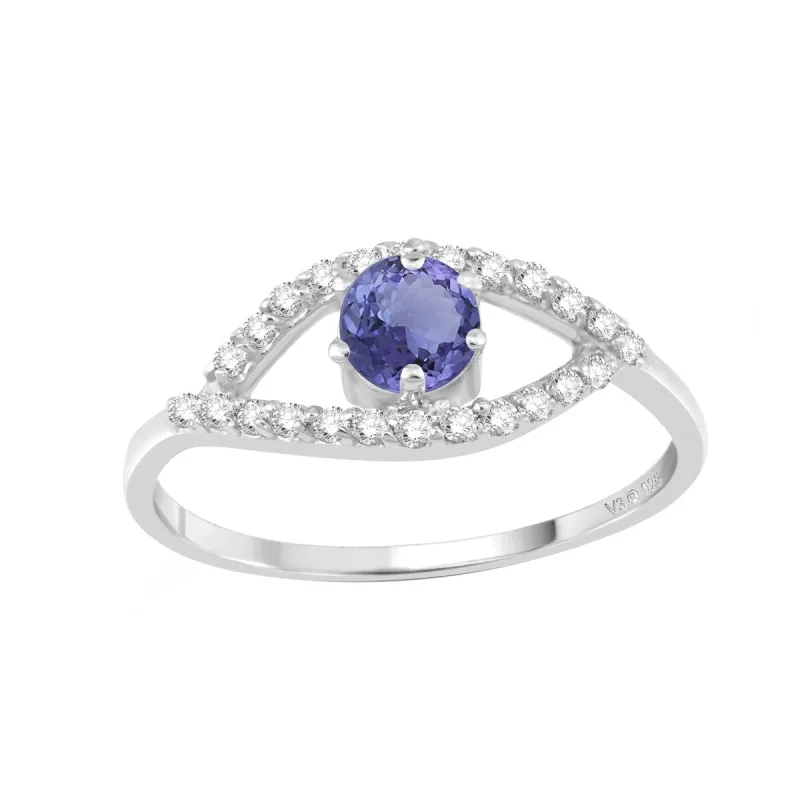Sterling Silver with Natural Tanzanite and White Zircon Evil Eye Ring sold by Zulily