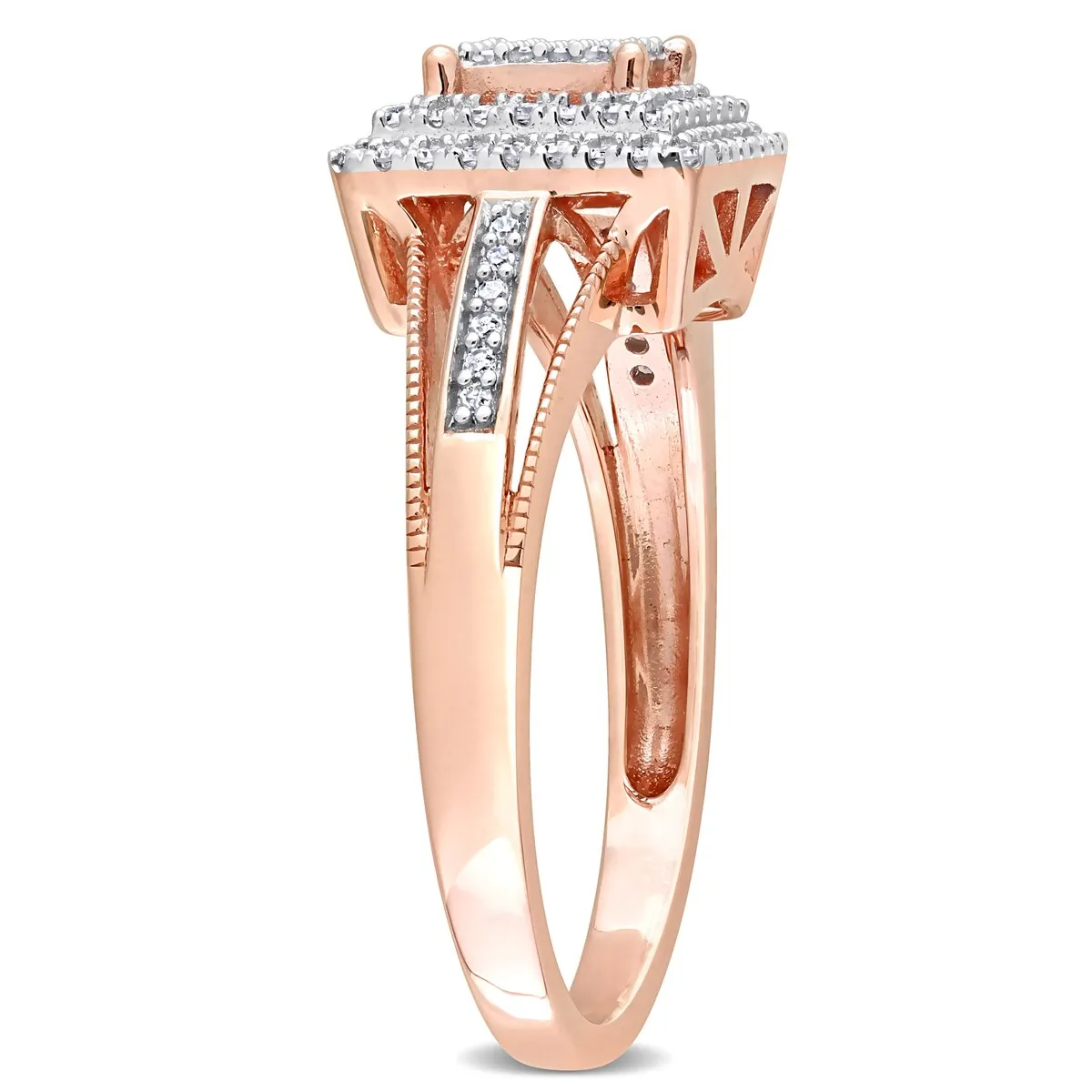 Miadora 1/4ct TDW Diamond Double Square Halo Split Shank Ring in 10k Rose Gol sold by Zulily product image thumbnail 2