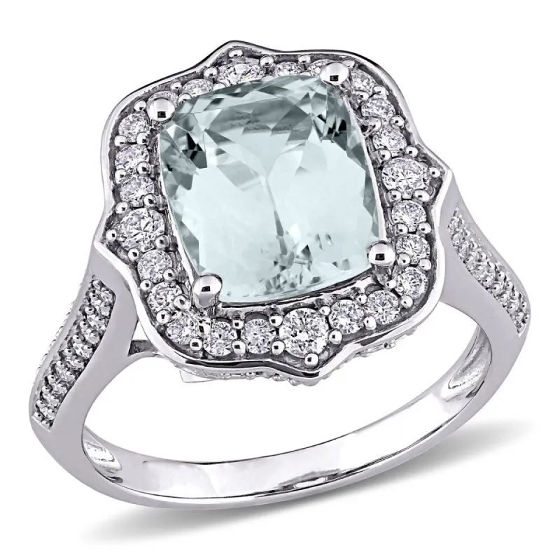 Miadora 14k White Gold Cushion-cut Aquamarine & 5/8ct TDW Diamond Halo Cocktail Ring sold by Zulily