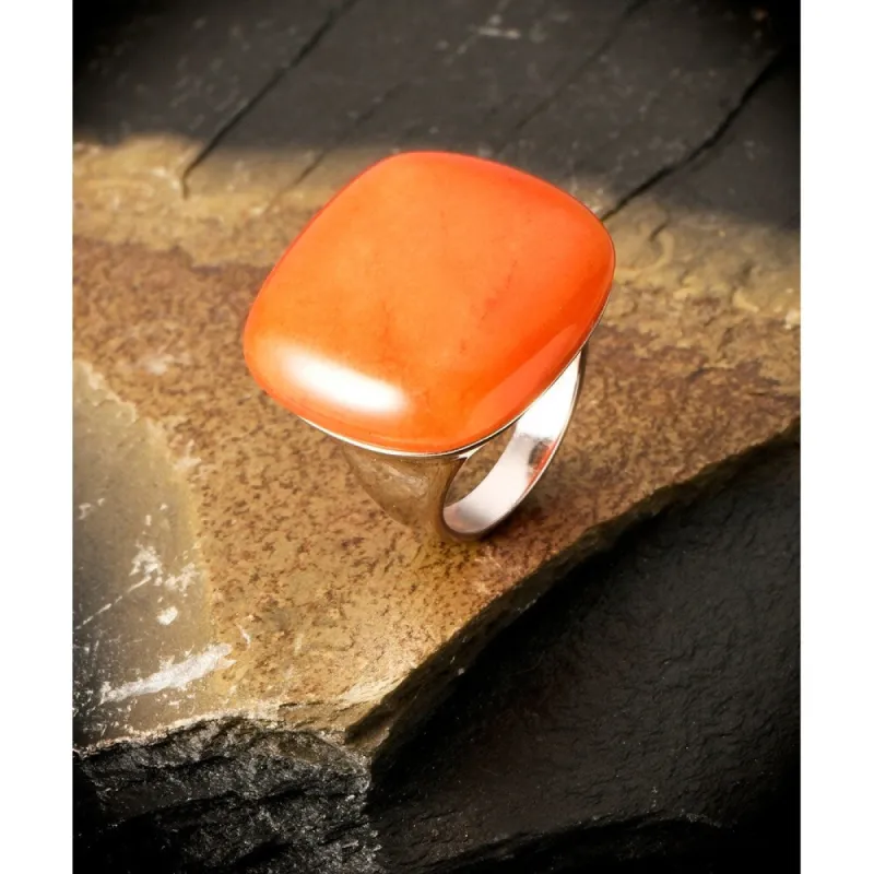 Vera & Co. Sterling Silver Cushion Dyed Orange Color Agate Statement Ring sold by Zulily