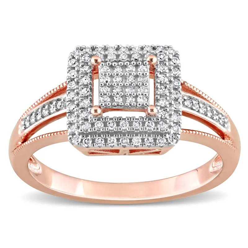 Miadora 1/4ct TDW Diamond Double Square Halo Split Shank Ring in 10k Rose Gol sold by Zulily