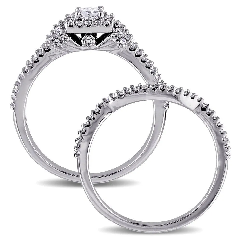 3/4ct TDW Princess and Round-Cut Halo Diamond Bridal Ring Set in 14k White Gold by The Miadora Signa sold by Zulily product image thumbnail 5