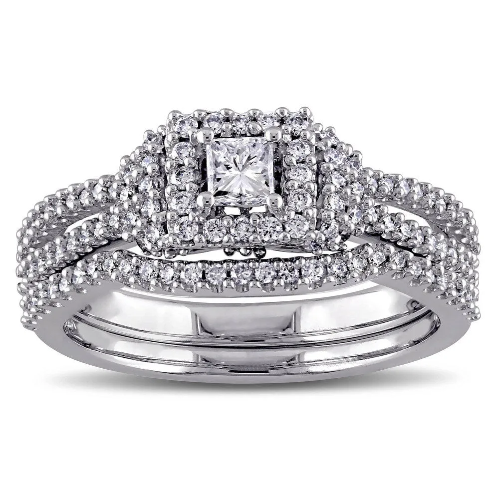 3/4ct TDW Princess and Round-Cut Halo Diamond Bridal Ring Set in 14k White Gold by The Miadora Signa sold by Zulily