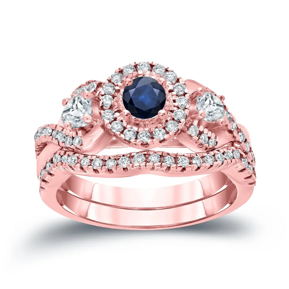 14k Gold 1/5ct Sapphire and 3/5ct TDW Halo Diamond Engagement Ring Set by Auriya sold by Zulily product image thumbnail 3