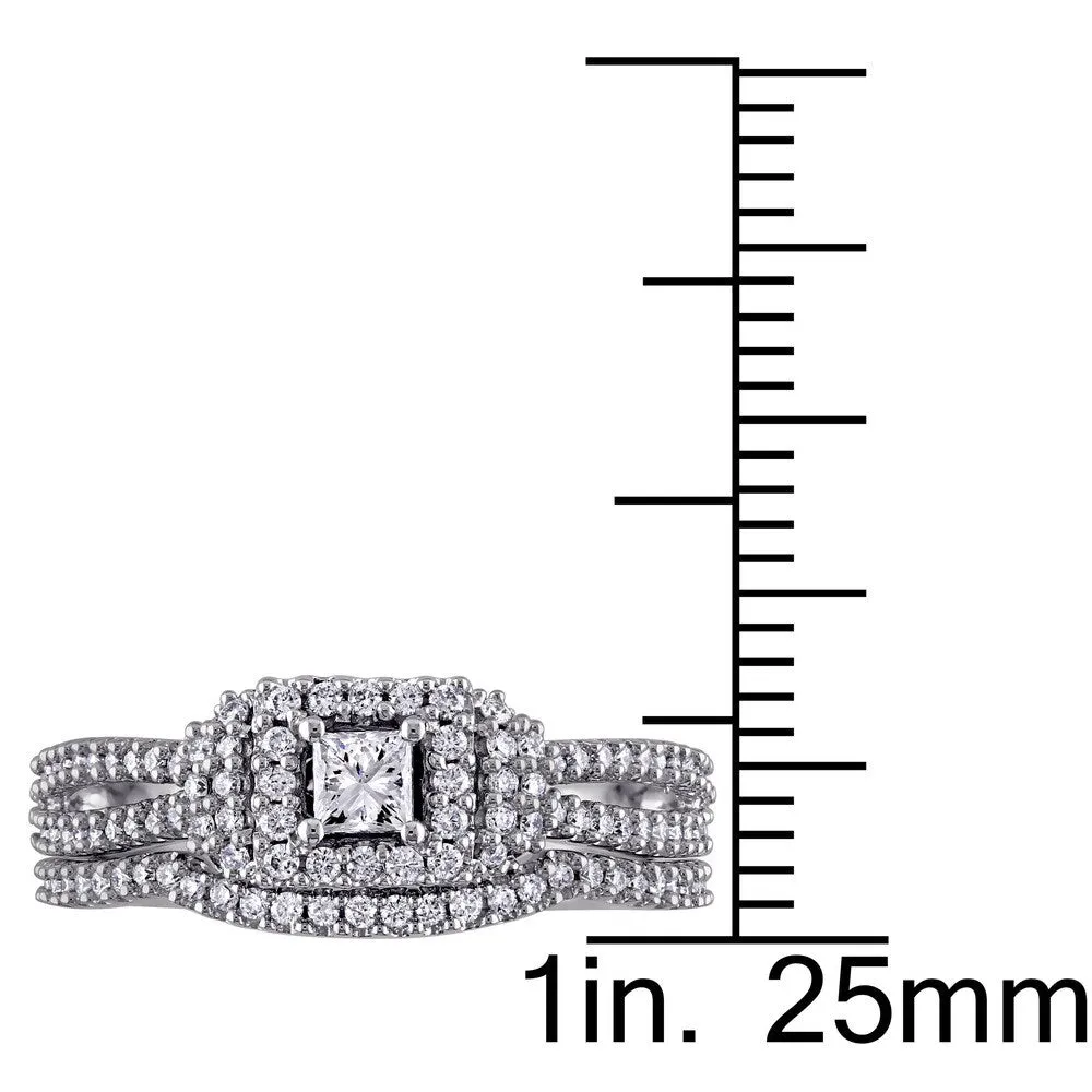 3/4ct TDW Princess and Round-Cut Halo Diamond Bridal Ring Set in 14k White Gold by The Miadora Signa sold by Zulily product image thumbnail 3