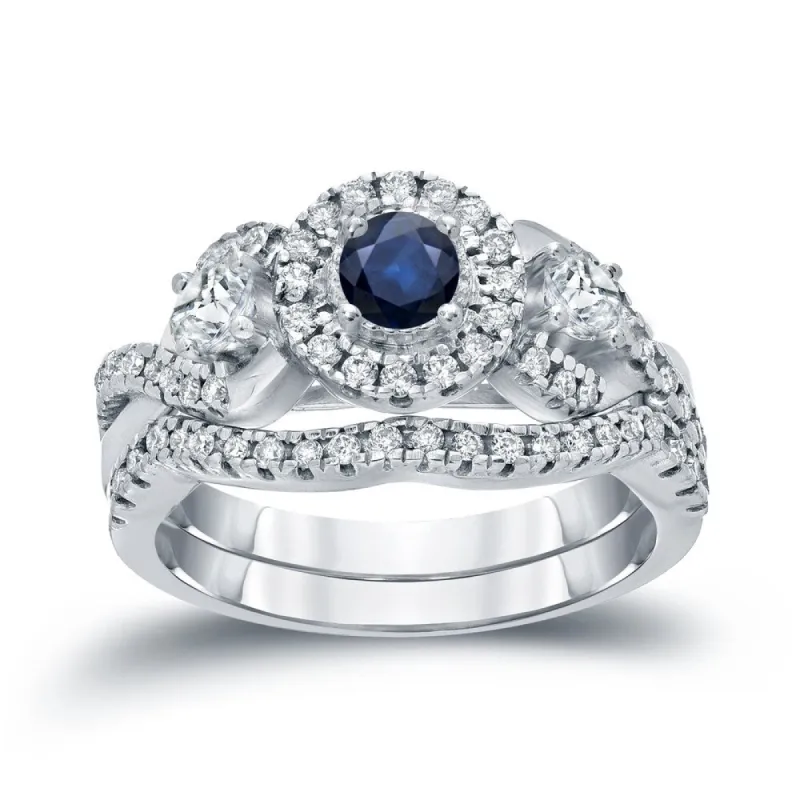 14k Gold 1/5ct Sapphire and 3/5ct TDW Halo Diamond Engagement Ring Set by Auriya sold by Zulily