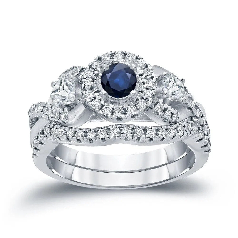 14k Gold 1/5ct Sapphire and 3/5ct TDW Halo Diamond Engagement Ring Set by Auriya sold by Zulily