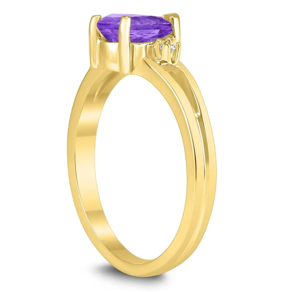 7X5MM Amethyst and Diamond Pear Shaped Open Three Stone Ring in 10K Yellow Gold sold by Zulily product image thumbnail 2