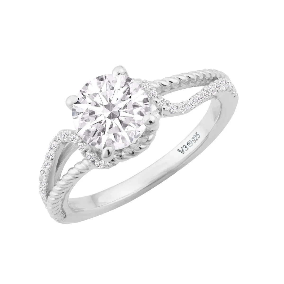Sterling Silver with Moissanite and White Diamond Engagement Ring sold by Zulily product image thumbnail 2