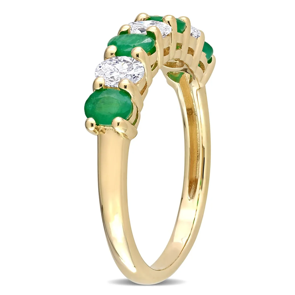 Miadora Oval-cut Emerald and 1/2ct TDW Diamond Semi-Eternity Anniversary Band in 14k Yellow Gold sold by Zulily product image thumbnail 4