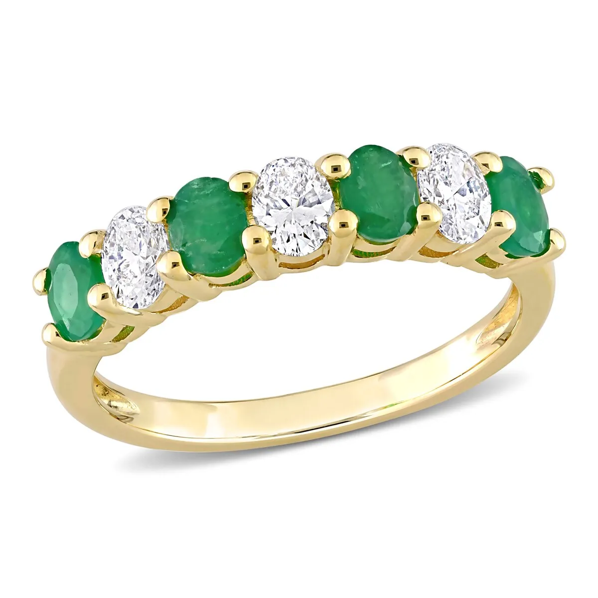Miadora Oval-cut Emerald and 1/2ct TDW Diamond Semi-Eternity Anniversary Band in 14k Yellow Gold sold by Zulily product image thumbnail 2