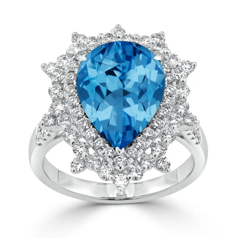 Auriya 5 5/8ct Pear-cut Blue Topaz and Halo Diamond Ring 1 1/4ctw 18K Gold sold by Zulily