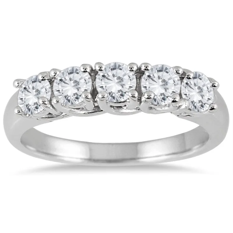 Marquee Jewels 14k White Gold 1ct TDW 5-stone Diamond Wedding Band sold by Zulily