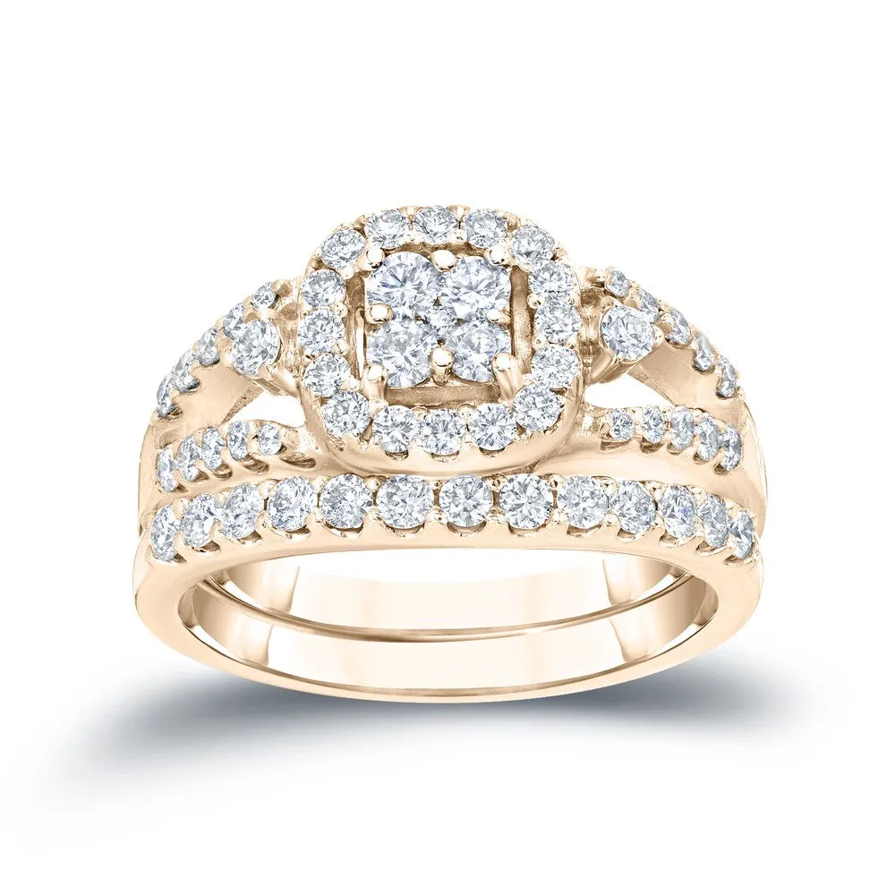 14k Gold 1ct TDW Split-Shank Round Diamond Halo Engagement Ring Set by Auriya sold by Zulily product image thumbnail 2