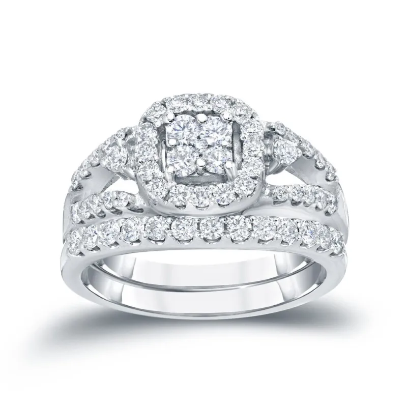 14k Gold 1ct TDW Split-Shank Round Diamond Halo Engagement Ring Set by Auriya sold by Zulily