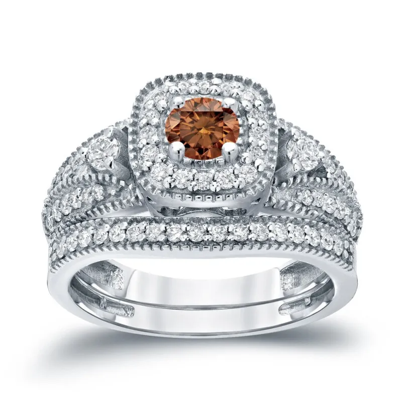 Auriya Vintage Milgrain 3/4ctw Round Halo Brown Diamond Engagement Ring Set 14k Gold sold by Zulily