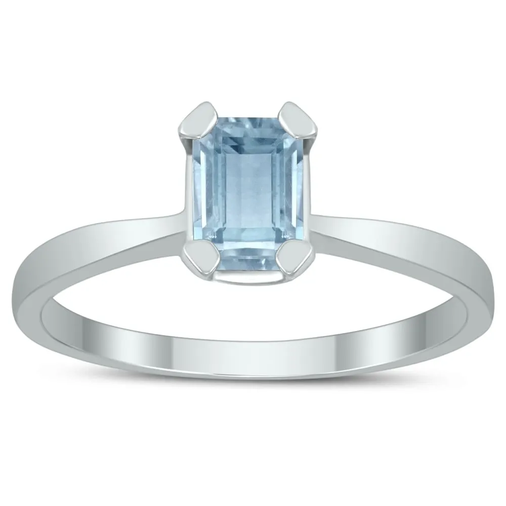 Emerald Shaped 6X4MM Aquamarine Solitaire Ring in 10K White Gold sold by Zulily