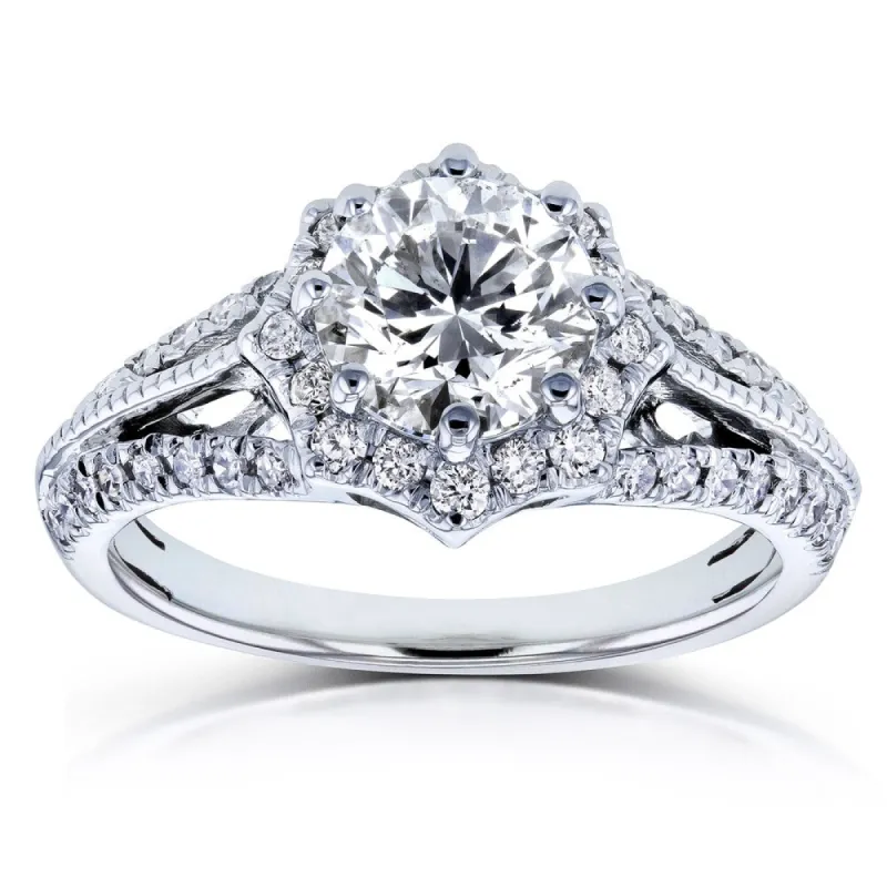 Annello by Kobelli 14k White Gold 1 1/3ct TDW Diamond Star Halo Engagement Ring sold by Zulily