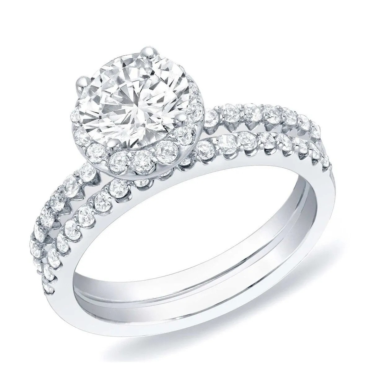 Auriya 14k Gold 1 1/4ctw Round Diamond Halo Engagement Ring Set sold by Zulily