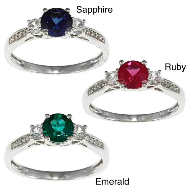 Miadora 10k White Gold Created Gemstone and Diamond Three-Stone Ring (H-I, I2-I3) sold by Zulily