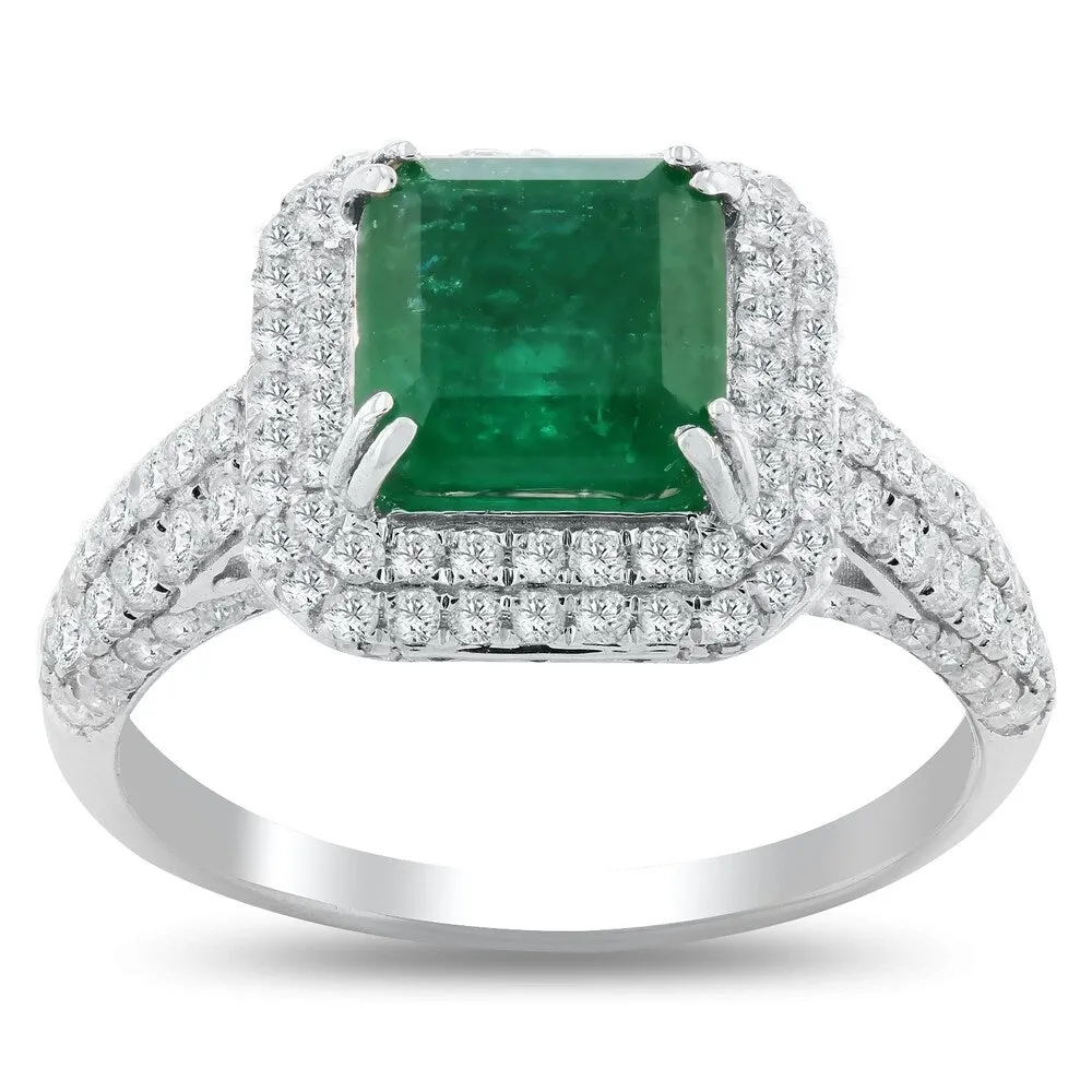 Auriya 18k White Gold 2ct Princess-Cut Emerald and 1ct TDW Diamond Halo Engagement Ring sold by Zulily