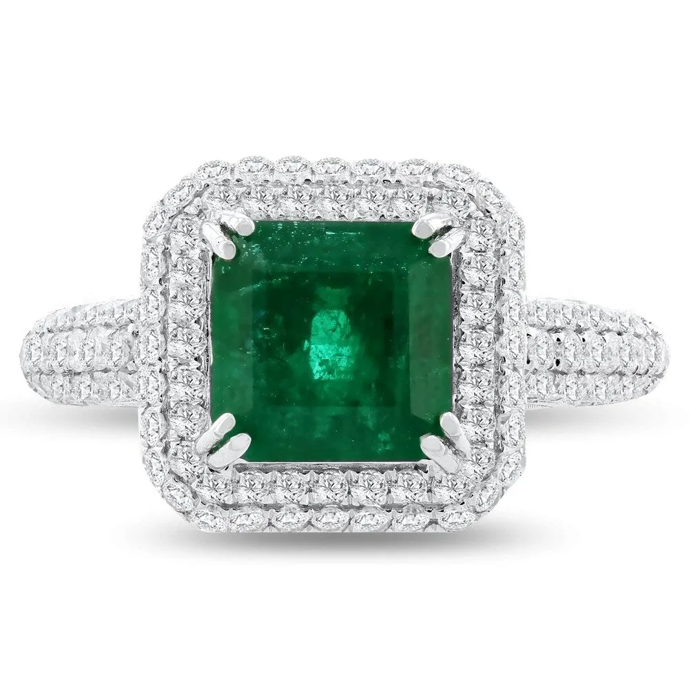 Auriya 18k White Gold 2ct Princess-Cut Emerald and 1ct TDW Diamond Halo Engagement Ring sold by Zulily product image thumbnail 2
