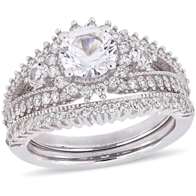 Miadora 10k White Gold Created White Sapphire and 4/5ct TDW Diamond Bridal Ring Set sold by Zulily