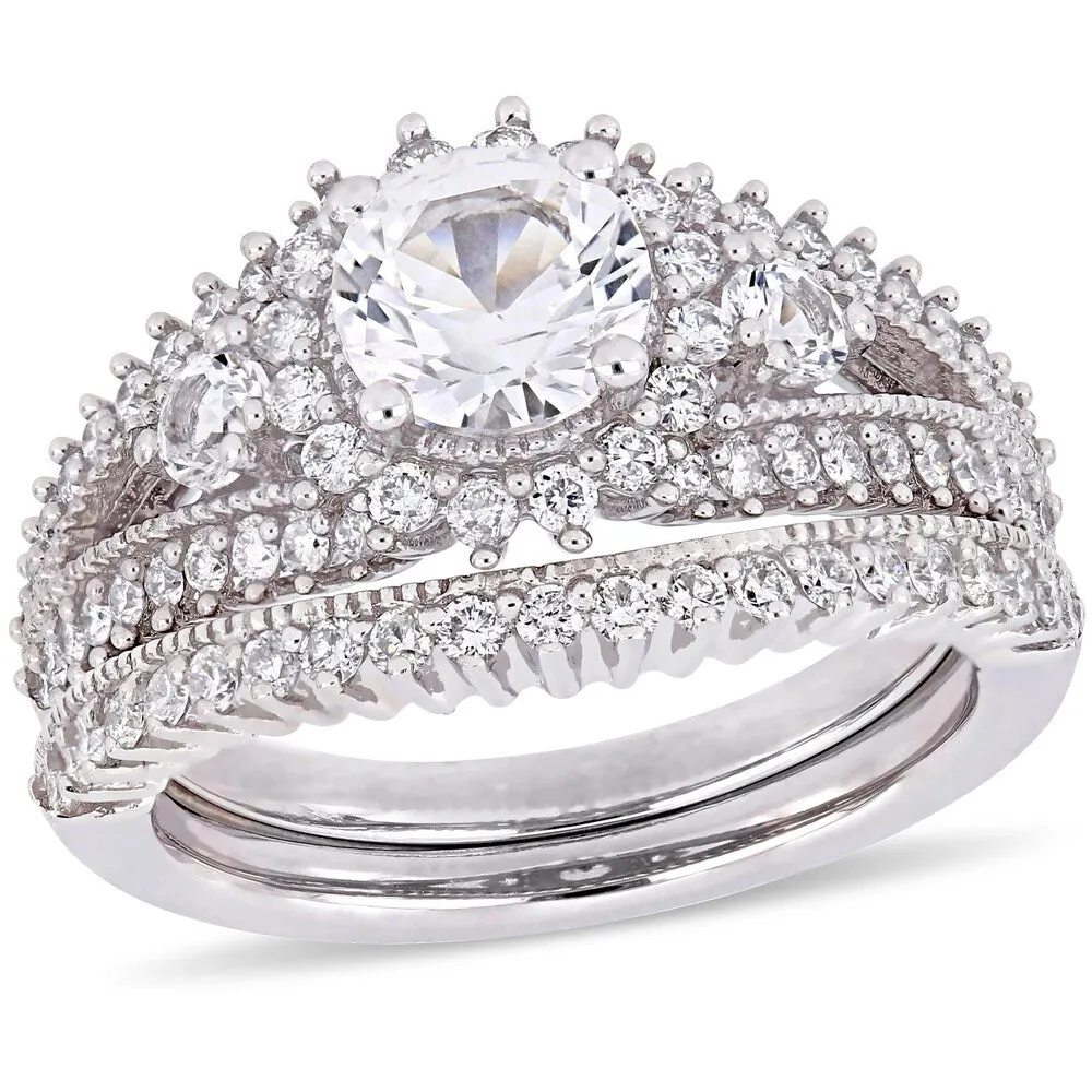 Miadora 10k White Gold Created White Sapphire and 4/5ct TDW Diamond Bridal Ring Set sold by Zulily