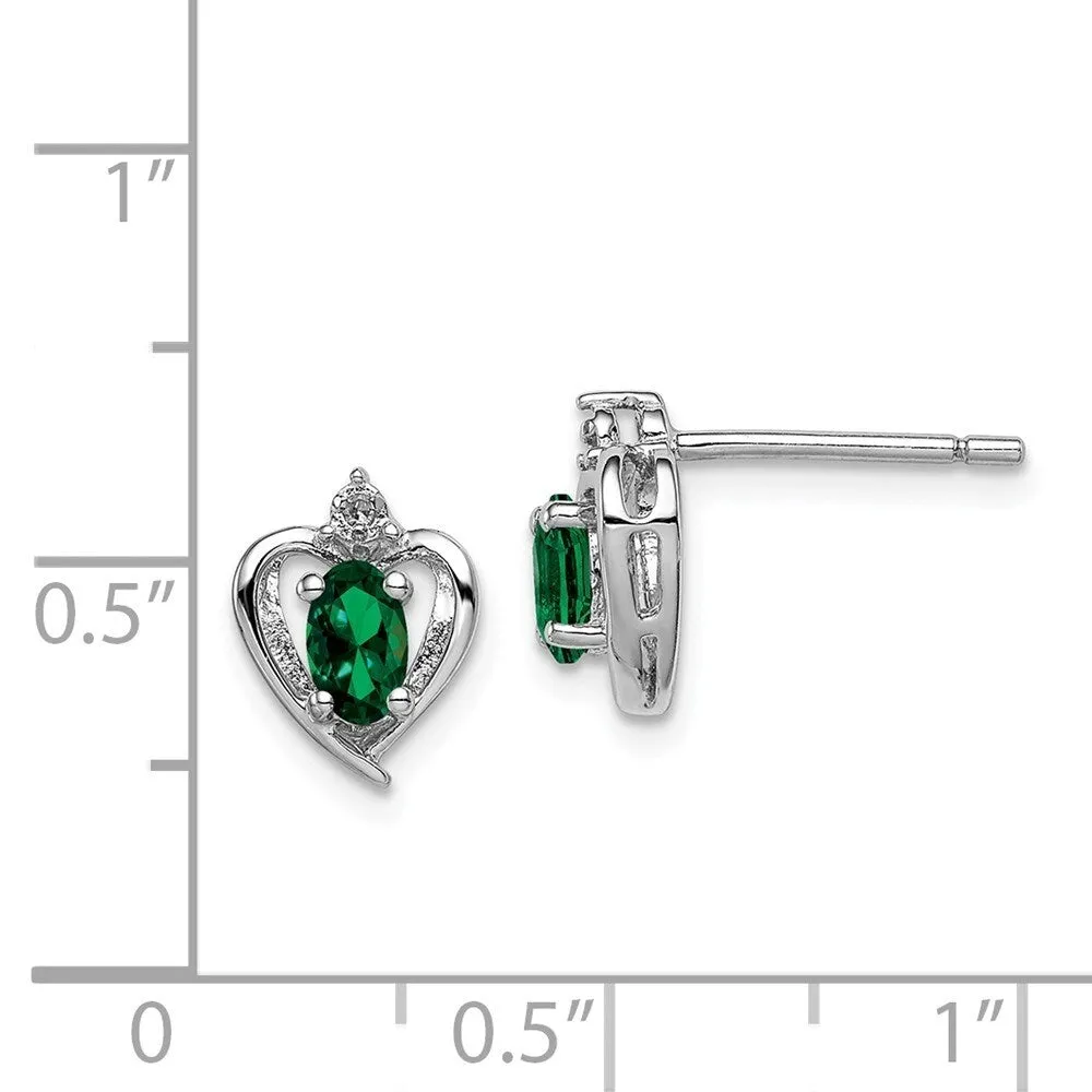 Curata 925 Sterling Silver 10x7mm Emerald and Diamond Heart Earrings sold by Zulily product image thumbnail 2
